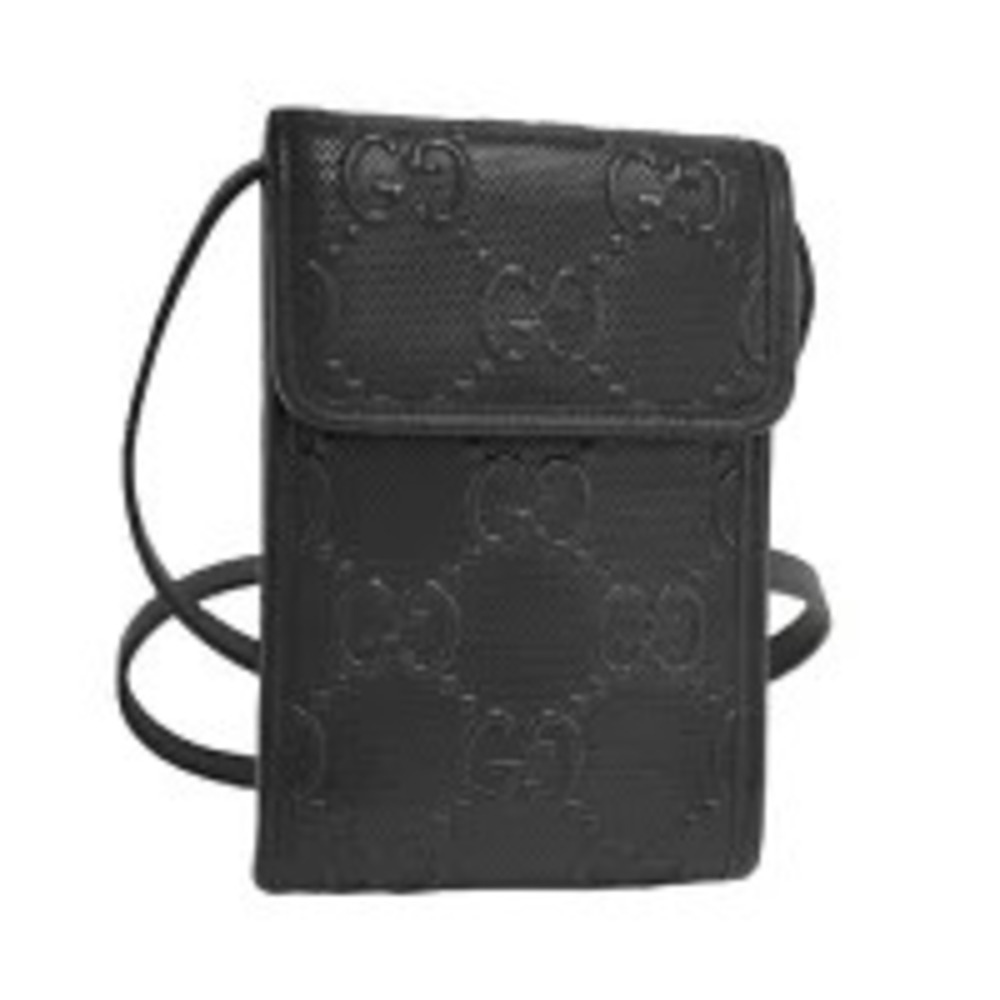 GUCCI Shoulder Bag GG Embossed Leather Black - Picture 1 of 9